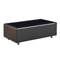 Modern Smart Coffee Table With Built In Fridge, Bluetooth Speaker, Wireless Charging Module, Touch Control Panel, Power Socket, Usb Interface, Outlet Protection, Atmosphere Light, And More, Brown Black Brown Built In Outlets Or Usb Primary Living Space
