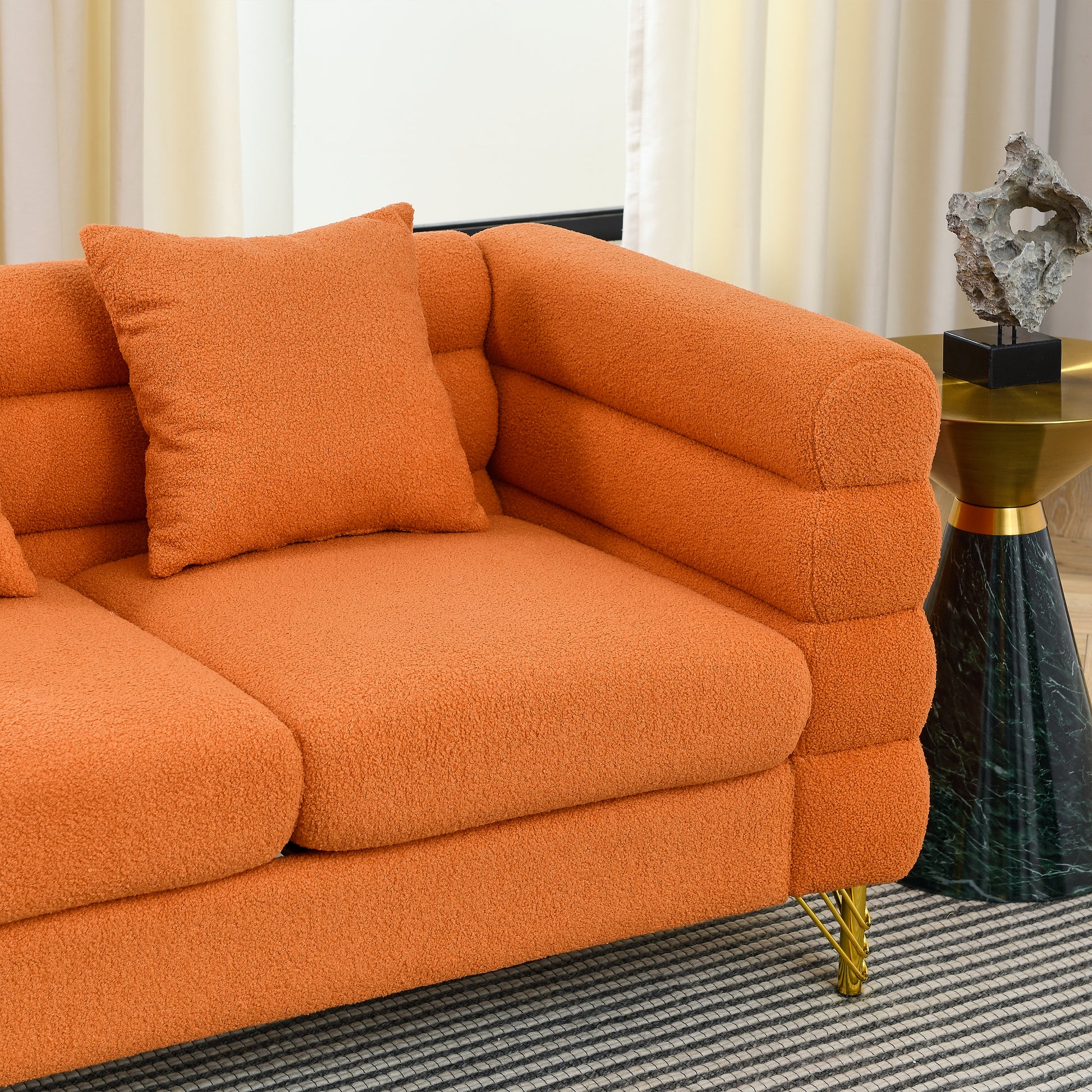 3 Seater 3 Seater Combination Sofa.Orange Teddy Orange Primary Living Space American Design Foam Fabric