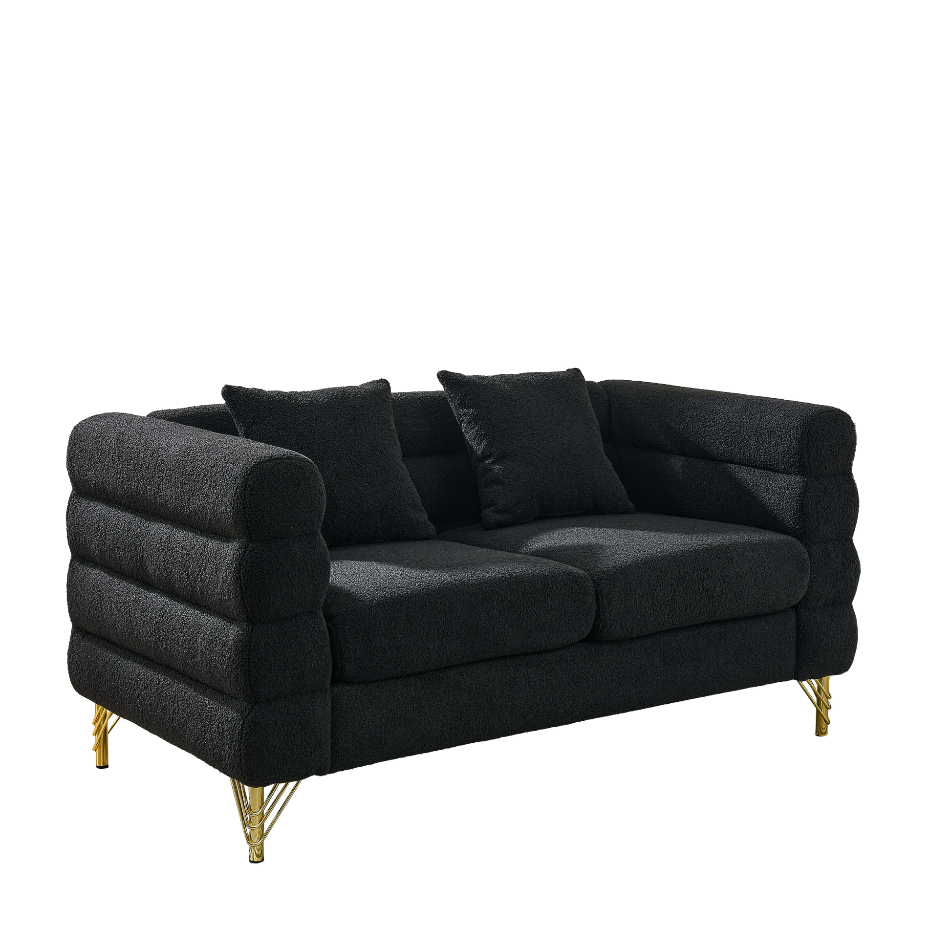 60Inch Oversized 2 Seater Sectional Sofa, Living Room Comfort Fabric Sectional Sofa Deep Seating Sectional Sofa, Soft Sitting With 2 Pillows For Living Room, Bedroom, Office, Black Teddy W834S00030 Black Primary Living Space American Design Foam Fabric 2