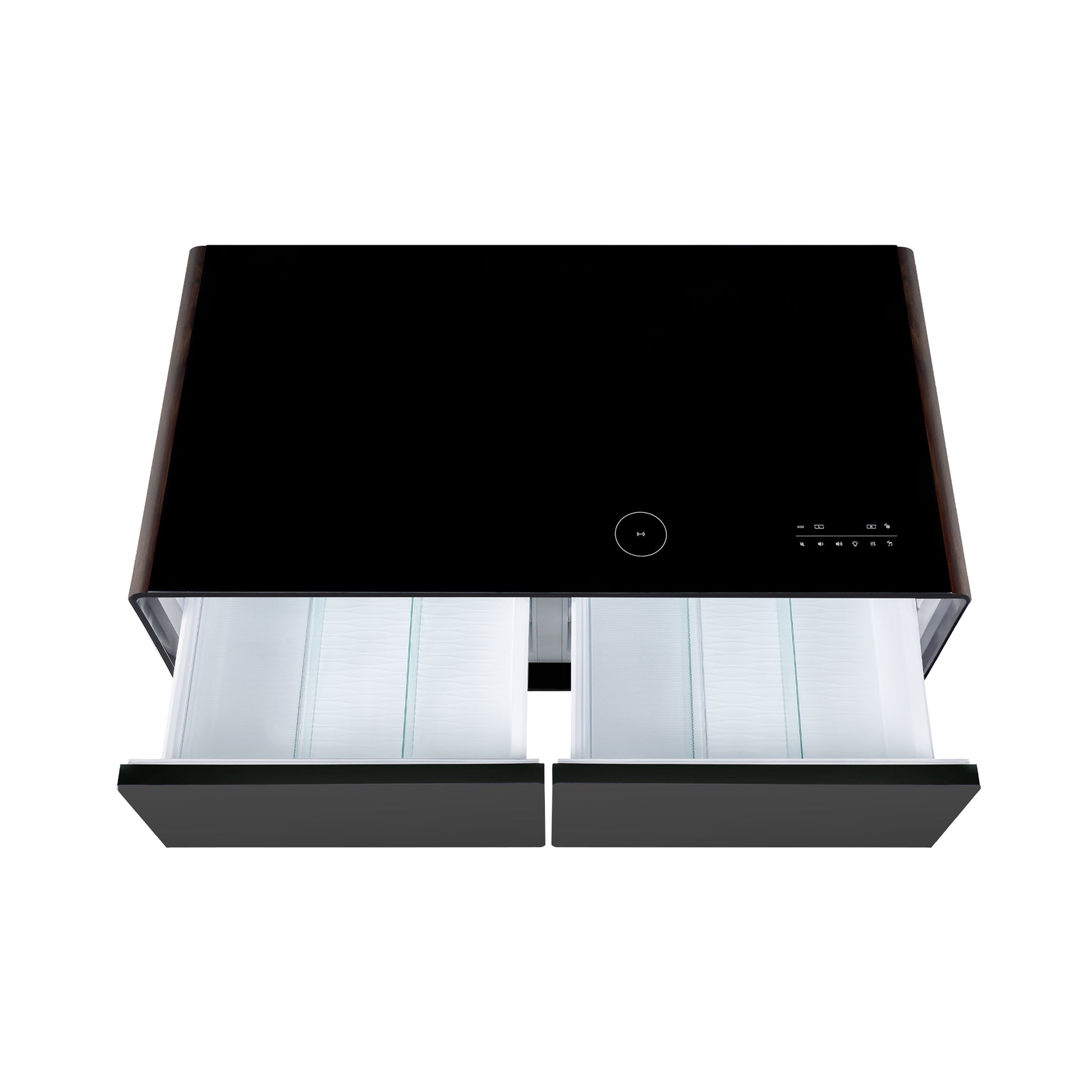 Modern Smart Coffee Table With Built In Fridge, Bluetooth Speaker, Wireless Charging Module, Touch Control Panel, Power Socket, Usb Interface, Outlet Protection, Atmosphere Light, Black Black