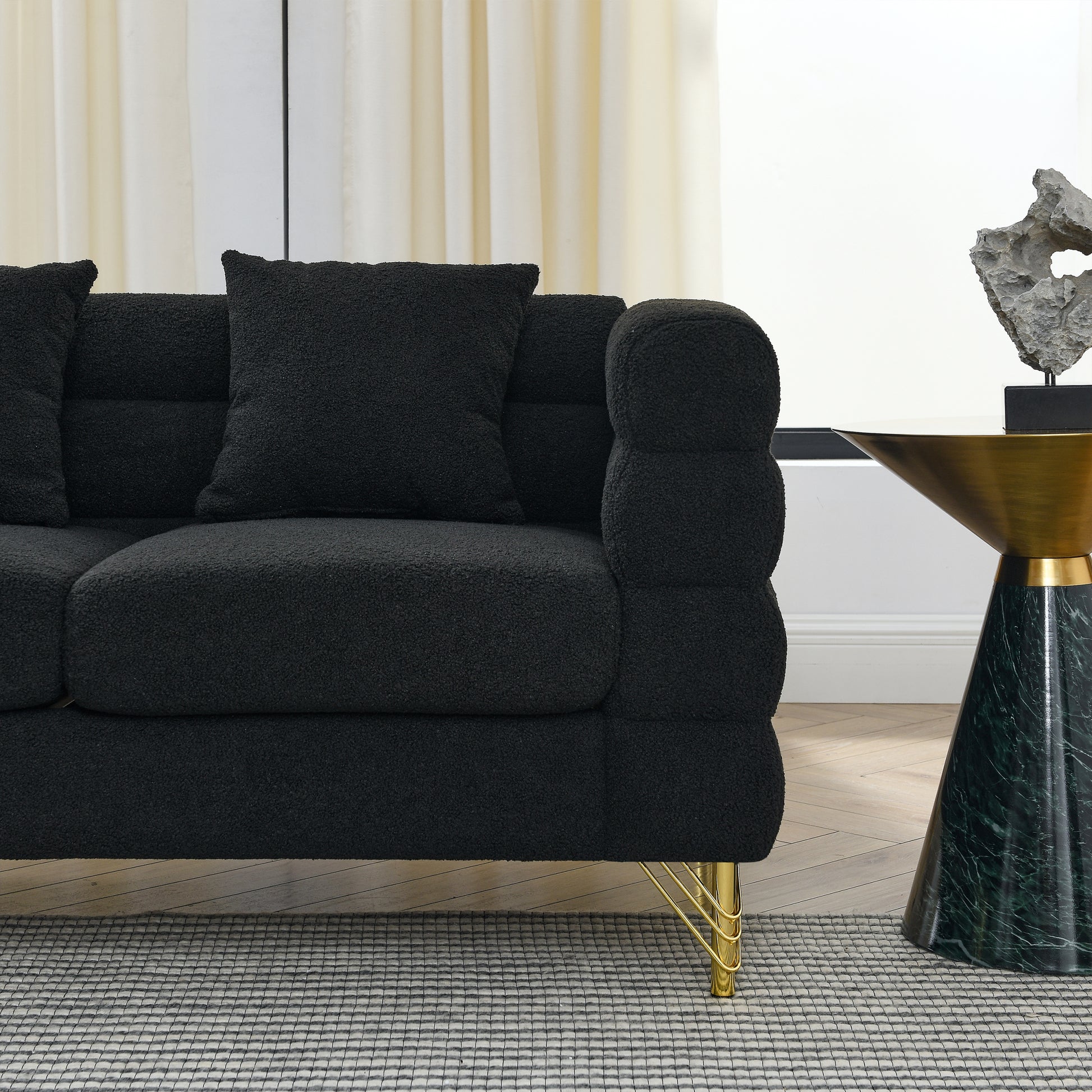 60Inch Oversized 2 Seater Sectional Sofa, Living Room Comfort Fabric Sectional Sofa Deep Seating Sectional Sofa, Soft Sitting With 2 Pillows For Living Room, Bedroom, Office, Black Teddy W834S00030 Black Primary Living Space American Design Foam Fabric 2