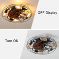 Caged Ceiling Fan With Light, 20'' Farmhouse Low Profile Ceiling Fan Lights With Remote Control, Modern Enclosed 4X E26 Bulb Ceiling Fans With Reversible Motor Living Room Bedroom Kitchen, Black Black Abs Iron
