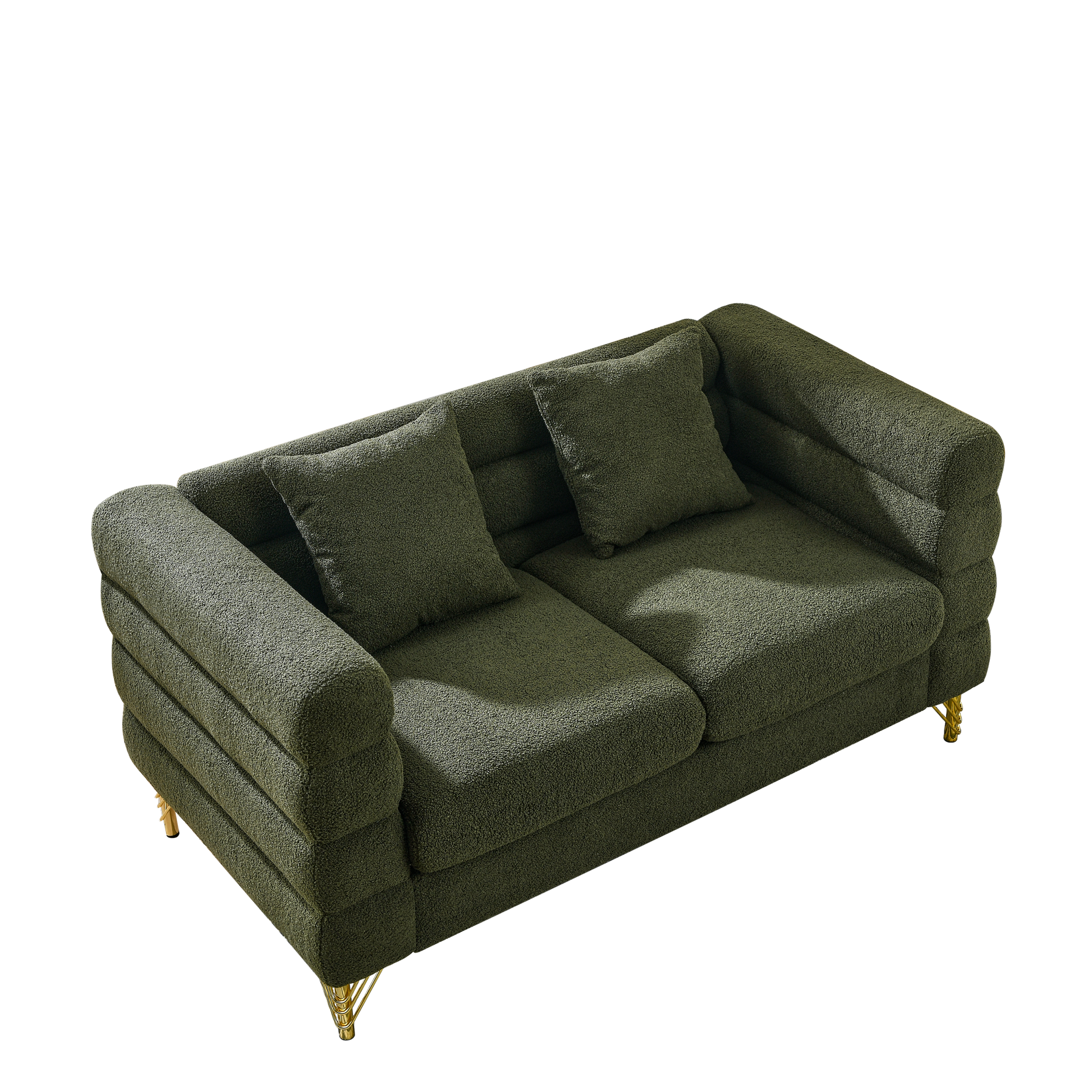60Inch Oversized 2 Seater Sectional Sofa, Living Room Comfort Fabric Sectional Sofa Deep Seating Sectional Sofa, Soft Sitting With 2 Pillows For Living Room, Bedroom, Office, Green Teddy W834S00032 Green Primary Living Space American Design Foam Fabric 2