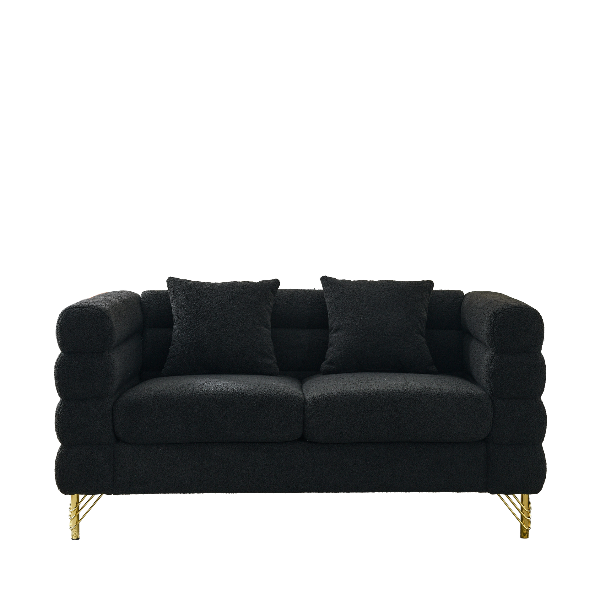 60Inch Oversized 2 Seater Sectional Sofa, Living Room Comfort Fabric Sectional Sofa Deep Seating Sectional Sofa, Soft Sitting With 2 Pillows For Living Room, Bedroom, Office, Black Teddy W834S00030 Black Primary Living Space American Design Foam Fabric 2