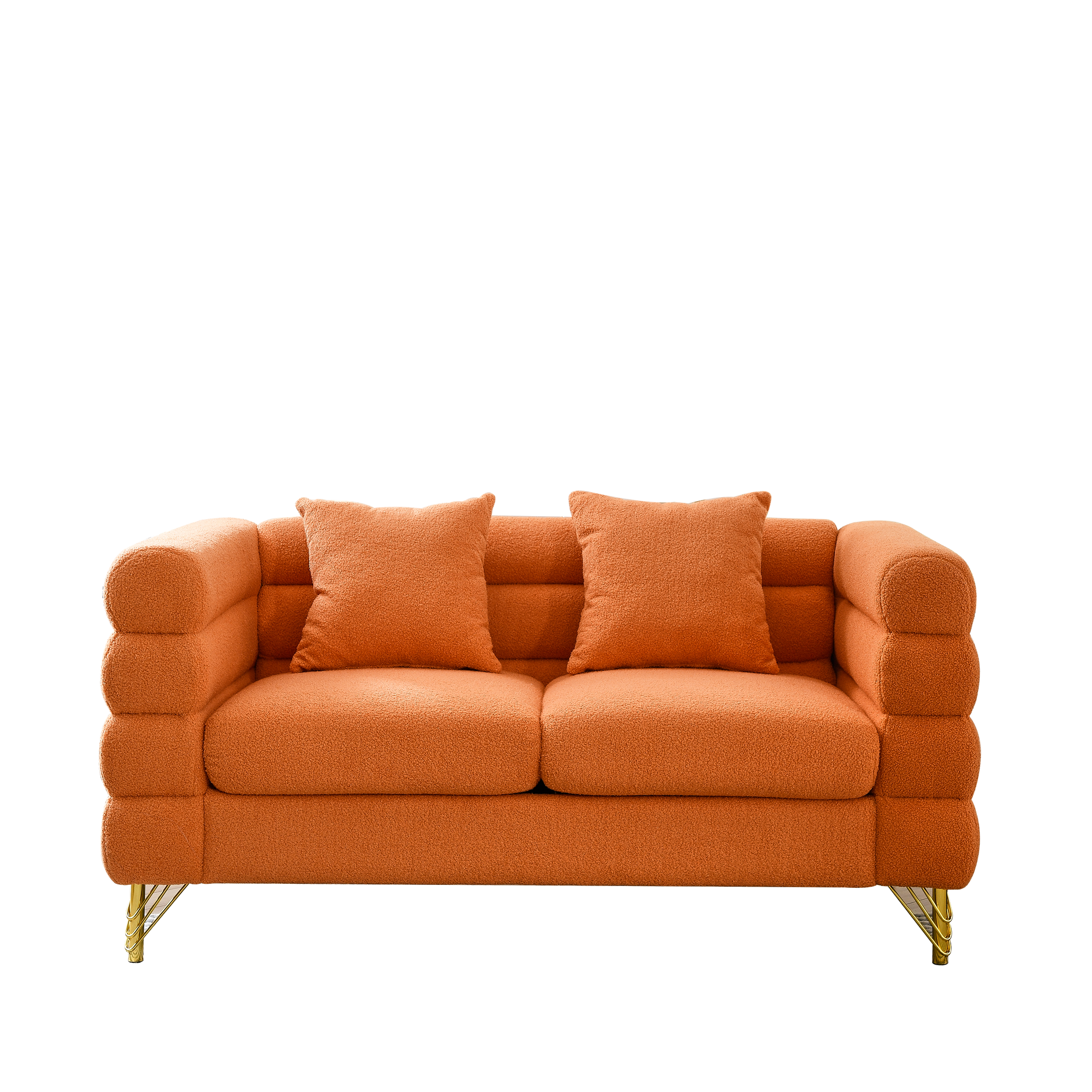 60Inch Oversized 2 Seater Sectional Sofa, Living Room Comfort Fabric Sectional Sofa Deep Seating Sectional Sofa, Soft Sitting With 2 Pillows For Living Room,Bedroom,Office,Orange Teddy W834S00031 Orange Primary Living Space American Design Foam Fabric 2