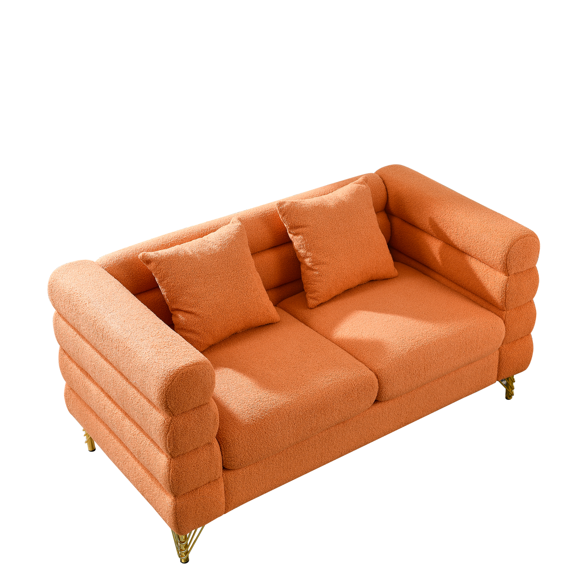60Inch Oversized 2 Seater Sectional Sofa, Living Room Comfort Fabric Sectional Sofa Deep Seating Sectional Sofa, Soft Sitting With 2 Pillows For Living Room,Bedroom,Office,Orange Teddy W834S00031 Orange Primary Living Space American Design Foam Fabric 2