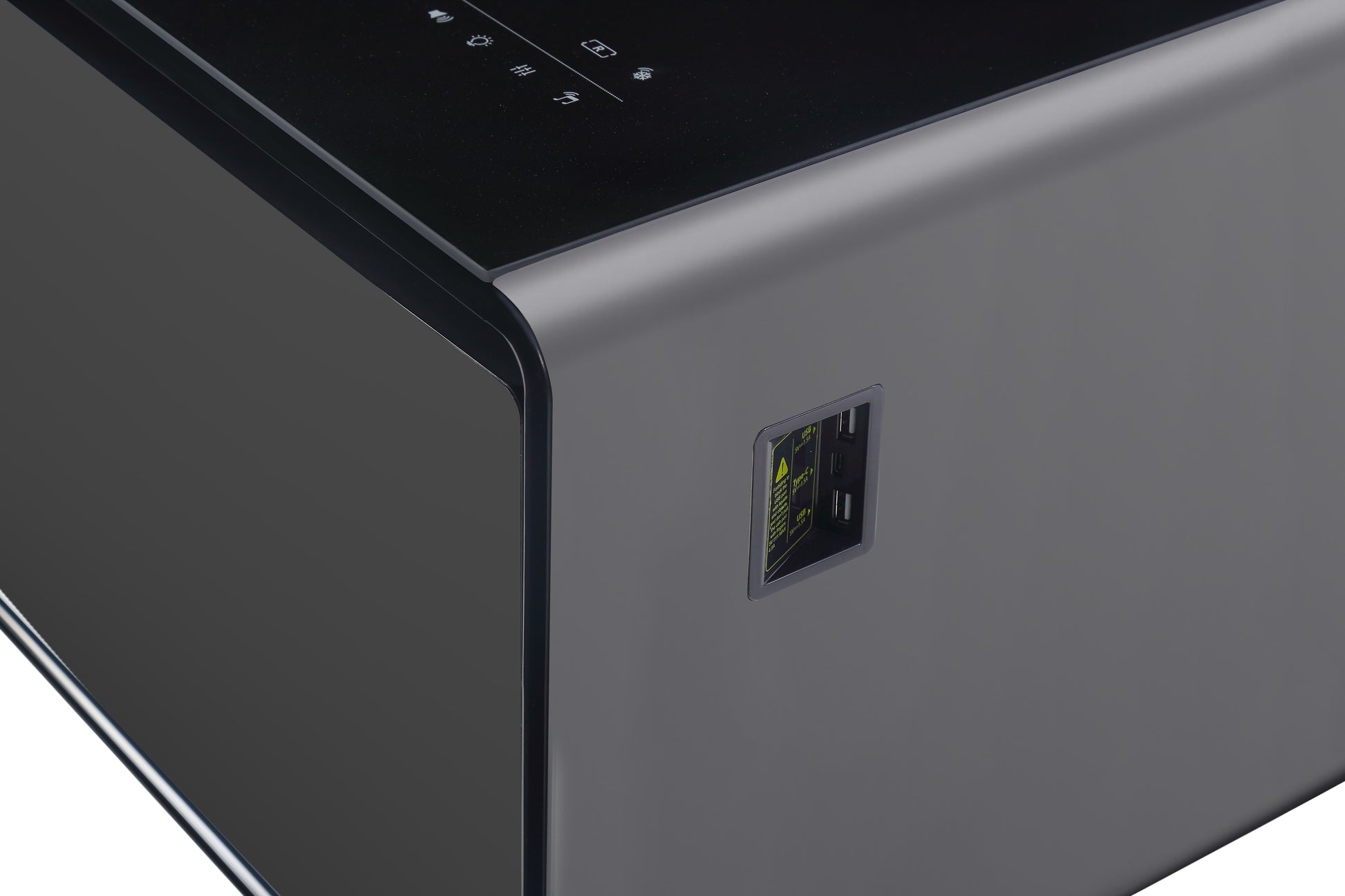 Modern Smart Coffee Table With Built In Fridge, Bluetooth Speaker, Wireless Charging Module, Touch Control Panel, Power Socket, Usb Interface, Outlet Protection, Atmosphere Light, Black Black