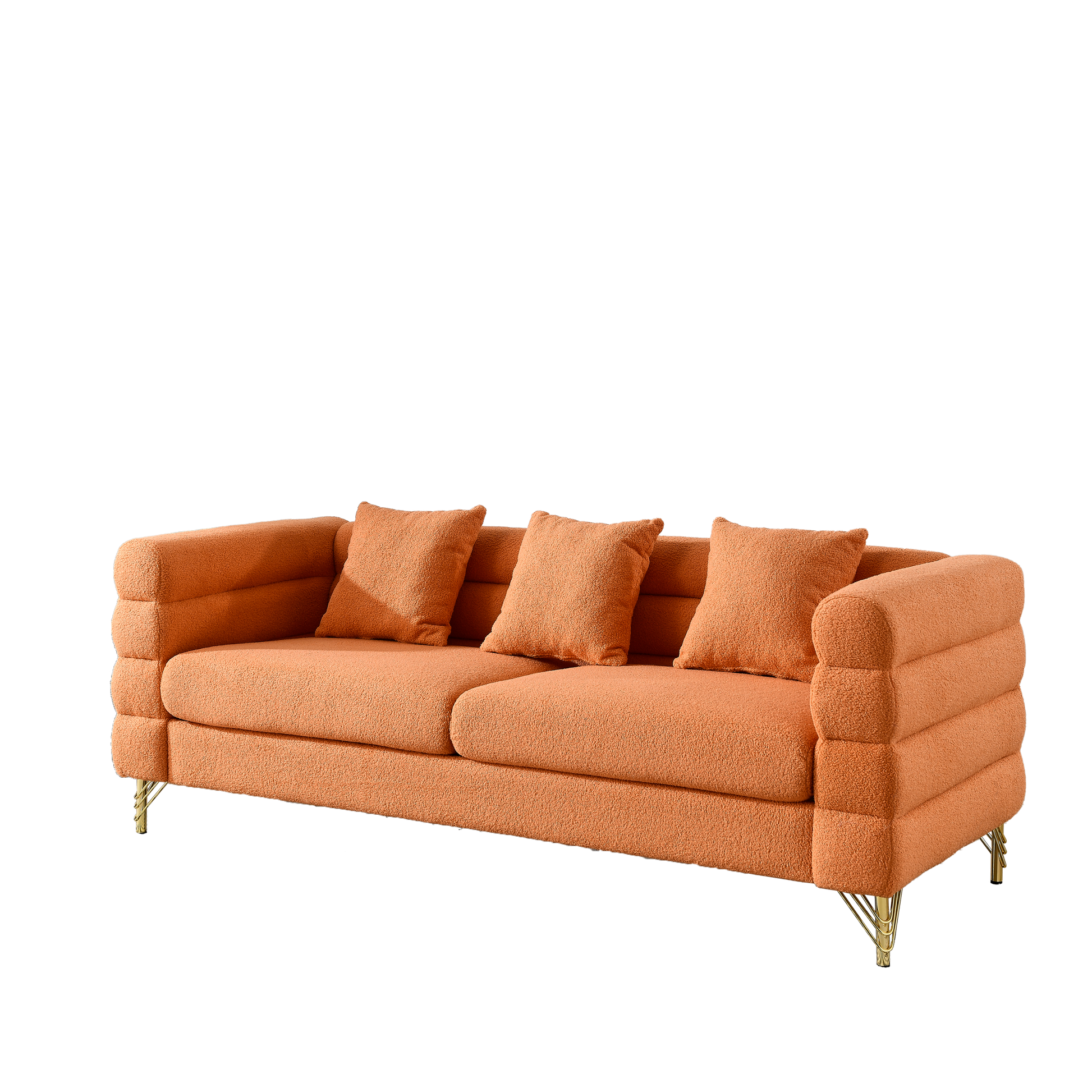 81 Inch Oversized 3 Seater Sectional Sofa, Living Room Comfort Fabric Sectional Sofa Deep Seating Sectional Sofa, Soft Sitting With 3 Pillows For Living Room,Bedroom,Office.,Orange Teddy W834S00034 Orange Primary Living Space American Design Foam Fabric