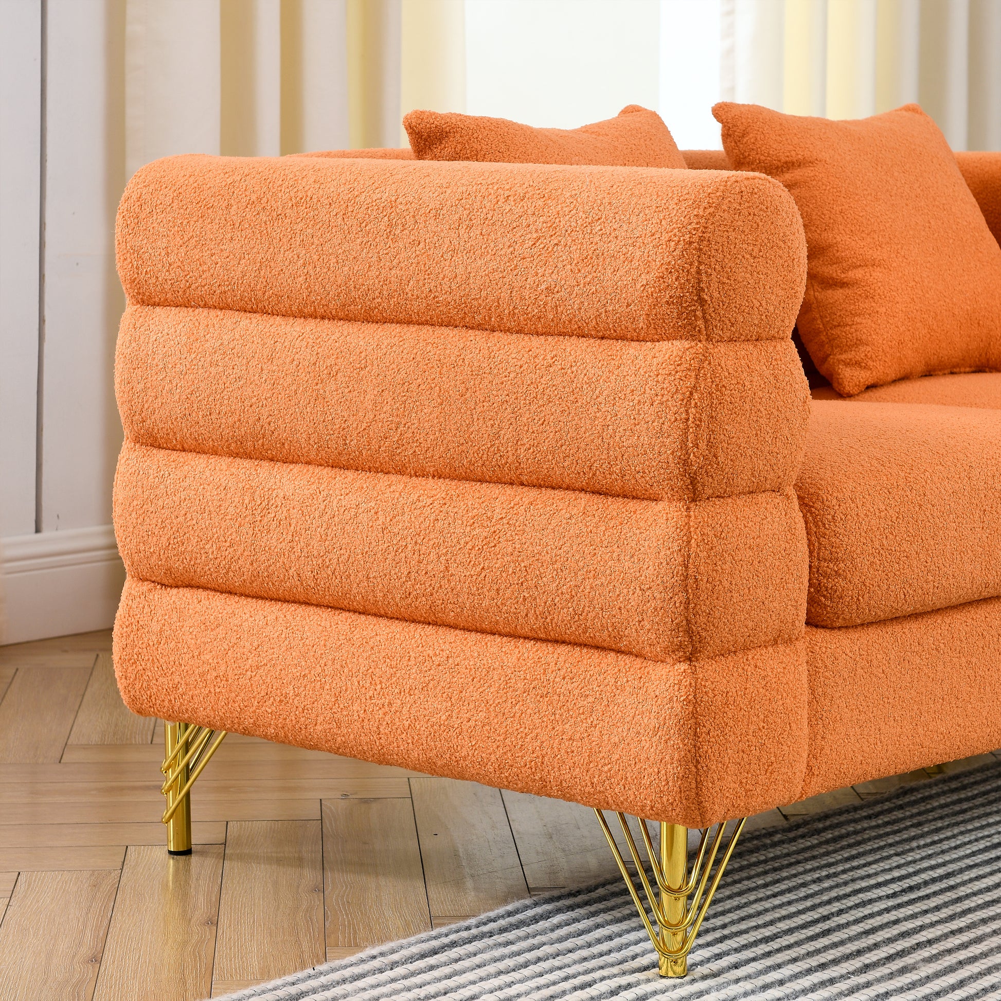 3 Seater 3 Seater Combination Sofa.Orange Teddy Orange Primary Living Space American Design Foam Fabric
