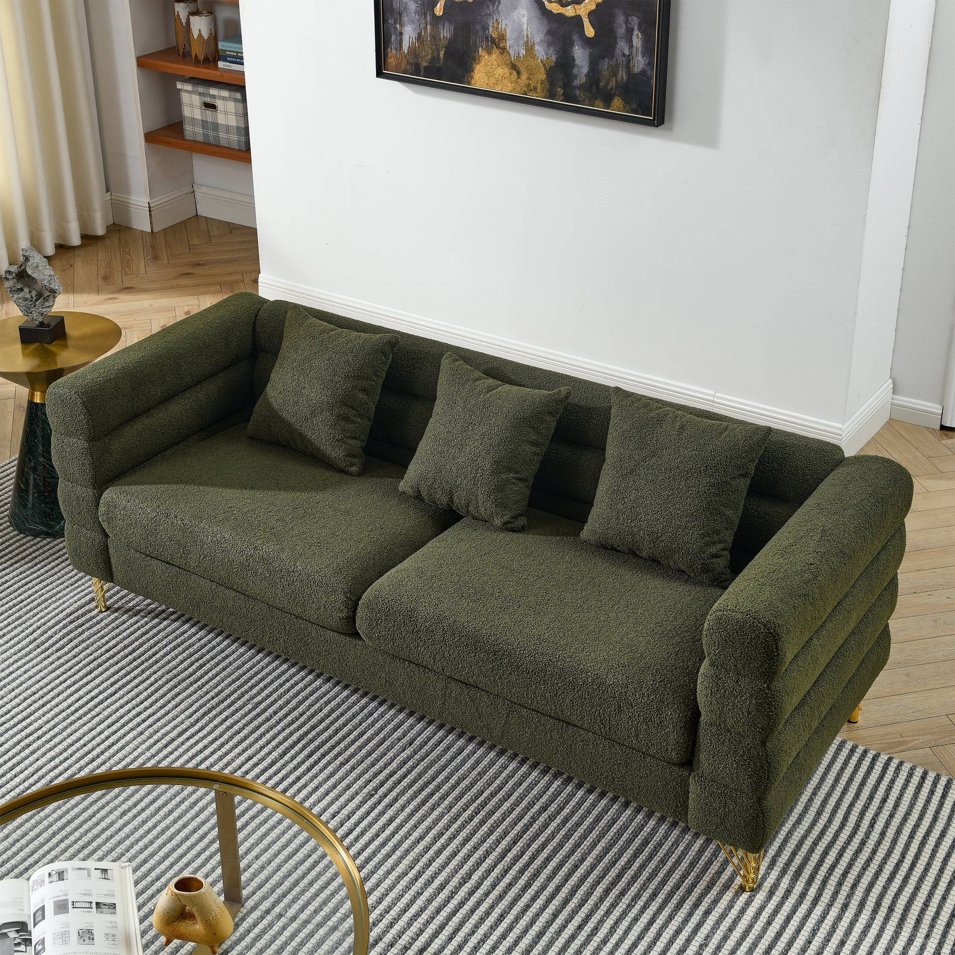 3 Seater 3 Seater Combination Sofa.Green Teddy Green Primary Living Space American Design Foam Fabric