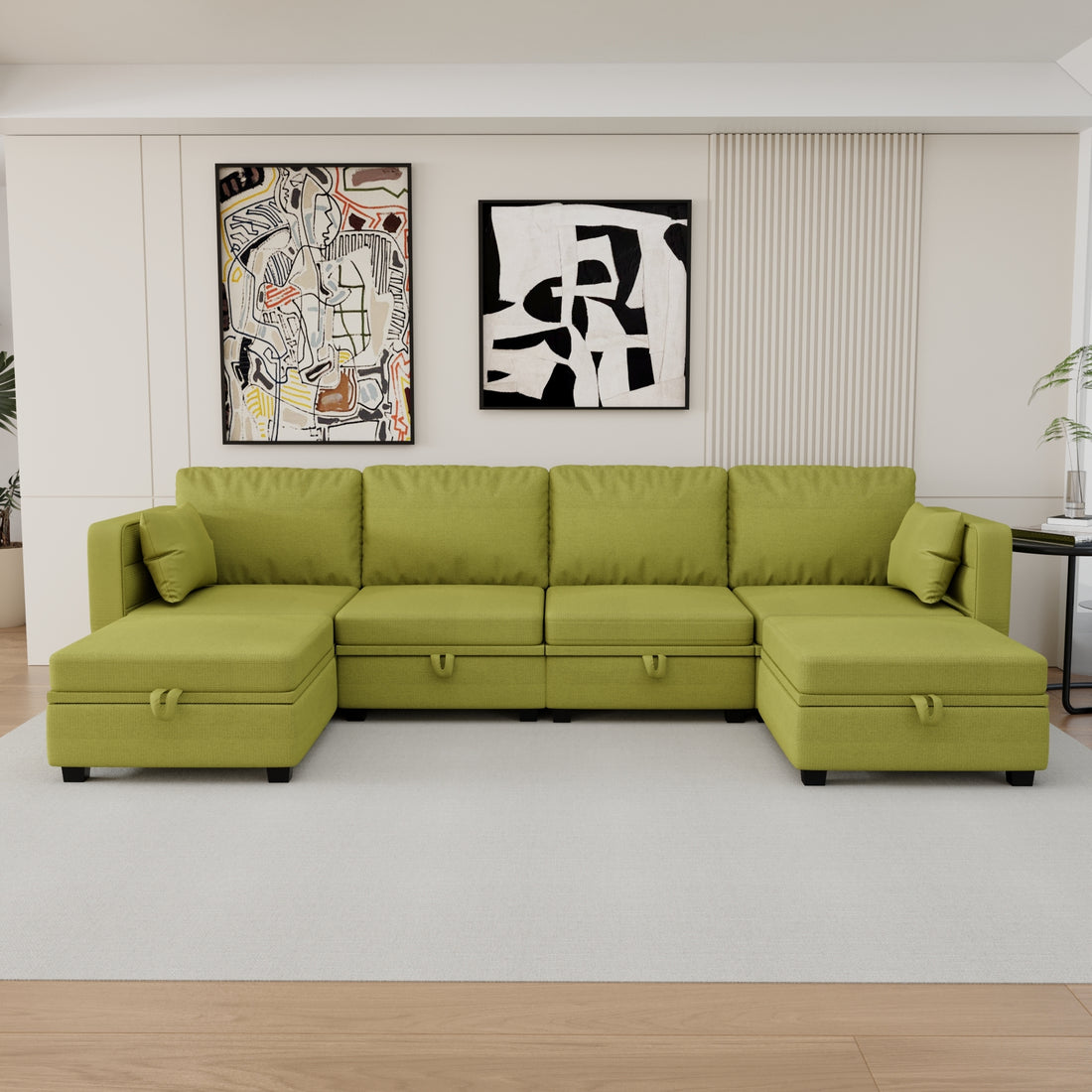 United We Win Modular Sectional Sofa U Shaped Modular Couch With Reversible Chaise Modular Sofa Sectional Couch With Storage Seats Olive Linen