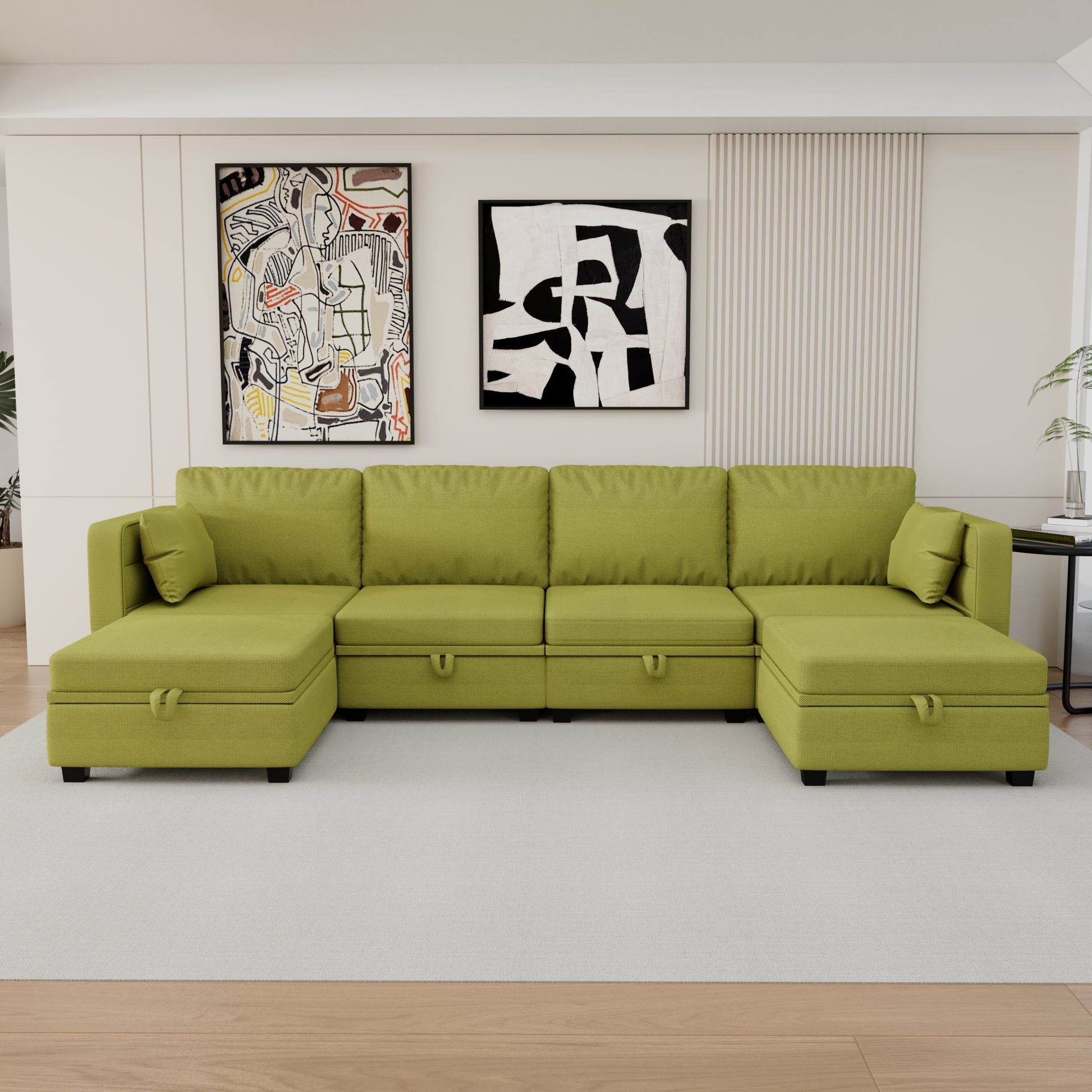 United We Win Modular Sectional Sofa U Shaped Modular Couch With Reversible Chaise Modular Sofa Sectional Couch With Storage Seats Olive Linen