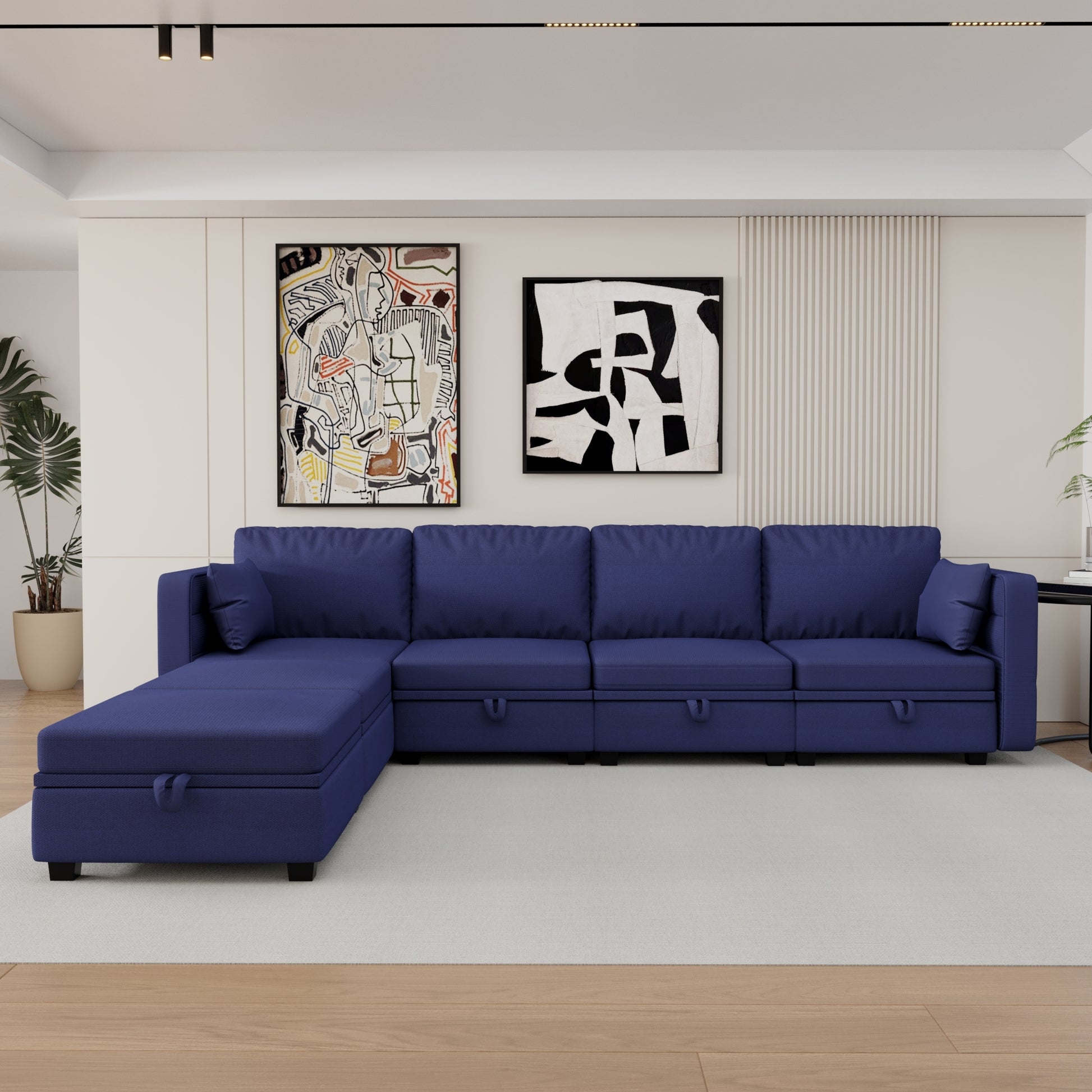 United We Win Modular Sectional Sofa U Shaped Modular Couch With Reversible Chaise Modular Sofa Sectional Couch With Storage Seats Navy Linen