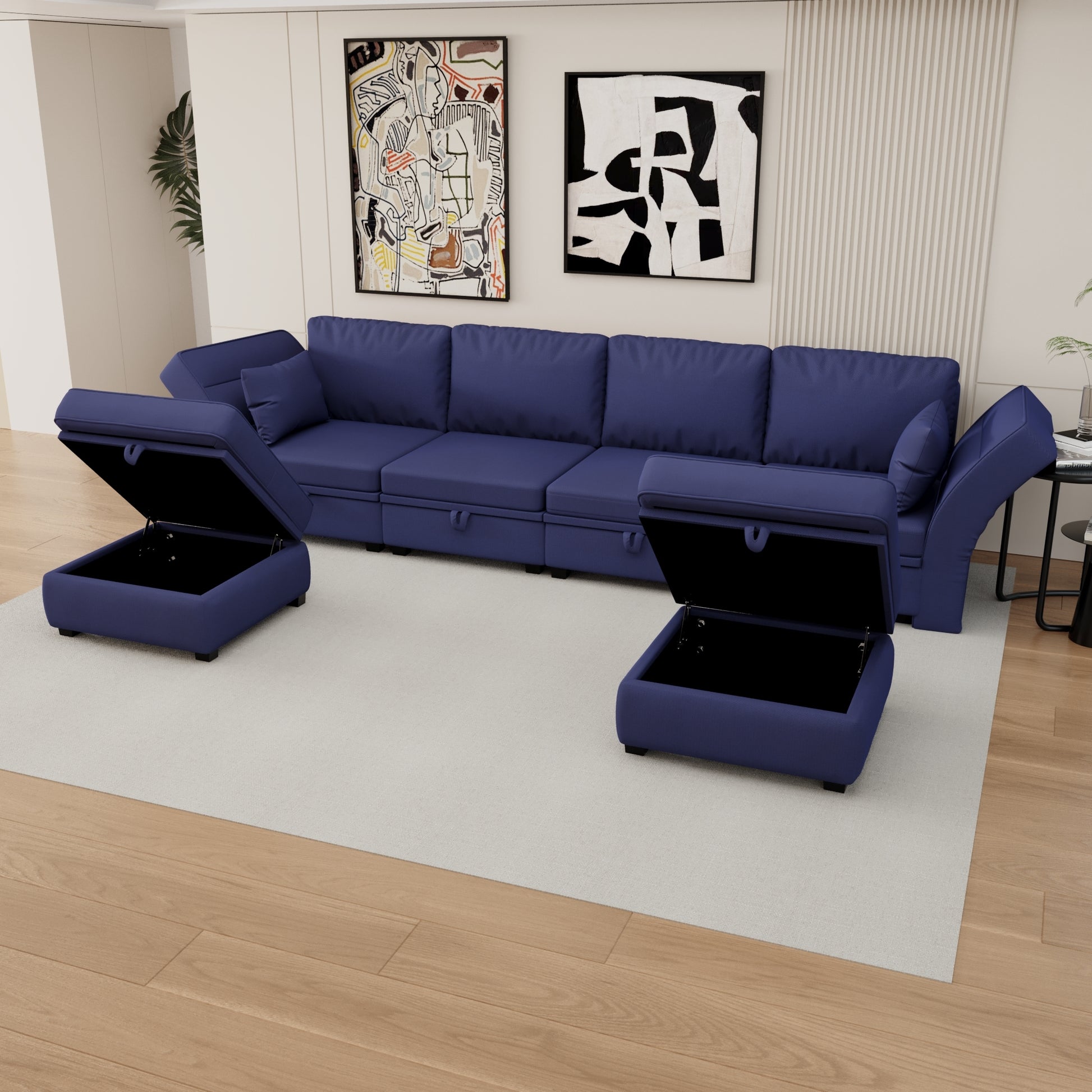 United We Win Modular Sectional Sofa U Shaped Modular Couch With Reversible Chaise Modular Sofa Sectional Couch With Storage Seats Navy Linen