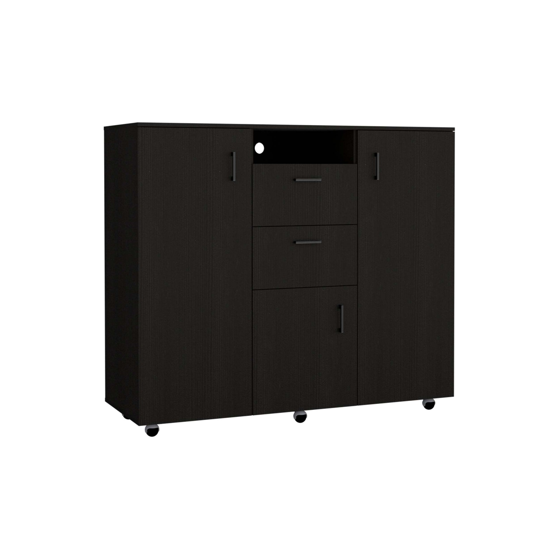 3 Piece Bedroom Set, Milano Double Door Cabinet Dresser 2 Omaha Nightstands, Black Black Particle Board Particle Board