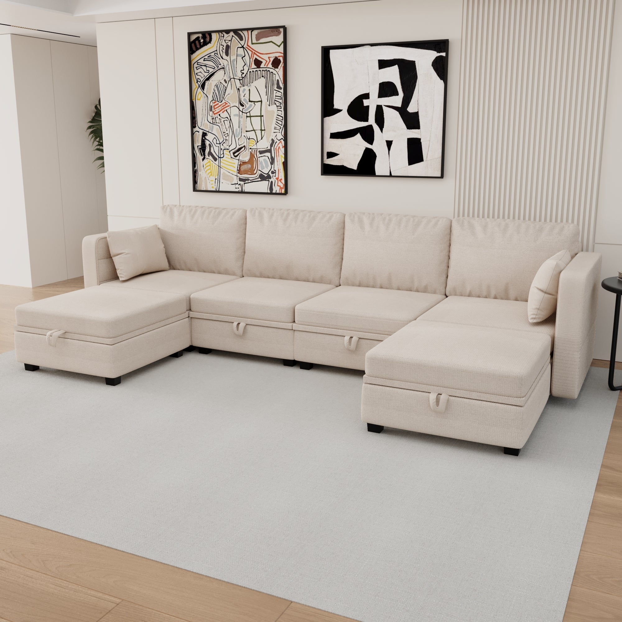 United We Win Modular Sectional Sofa U Shaped Modular Couch With Reversible Chaise Modular Sofa Sectional Couch With Storage Seats Beige Linen