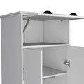 White Dresser Closet With Upper Storage Covered With 1 Door, This Wardrobe Also Has 2 Central Shelves And 1 Tube For Hanging Clothes Covered By 2 Doors, And 1 Drawer At The Bottom. White Particle Board Particle Board