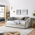 Full Size Daybed With Trundle Upholstered Tufted Sofa Bed, Linen Fabric, Beige 82.5