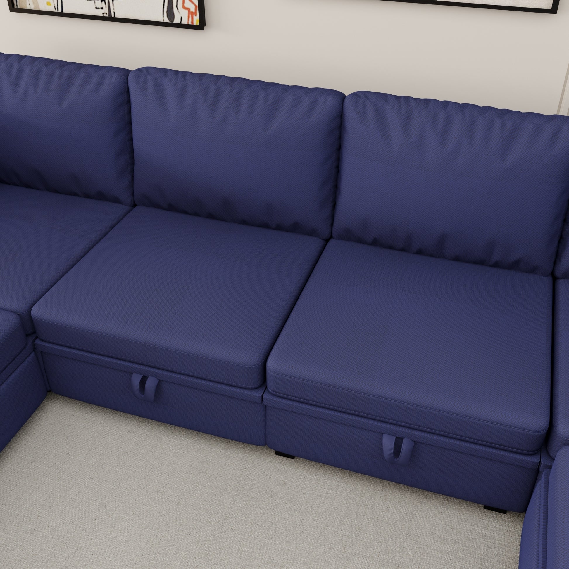 United We Win Modular Sectional Sofa U Shaped Modular Couch With Reversible Chaise Modular Sofa Sectional Couch With Storage Seats Navy Linen