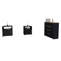 3 Piece Bedroom Set, Aralia Drawer Dresser, 2 Omaha Nightstands, Black Light Oak Black Particle Board Particle Board
