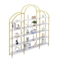 74.8 Inch 5 Tiers Office Bookcase Bookshelf, Display Shelf With Round Top, X Bar Gold Frame Golden White Mdf Steel