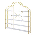 74.8 Inch 5 Tiers Office Bookcase Bookshelf, Display Shelf With Round Top, X Bar Gold Frame Golden White Mdf Steel