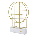 70.8 Inch Round Office Bookcase Bookshelf, Display Shelf, Two Drawers, Gold Frame Golden White Mdf Steel