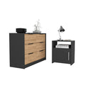 2 Piece Bedroom Set, Egeo 4 Drawer Dresser Omaha Nightstand, Black Pine Black Particle Board Particle Board