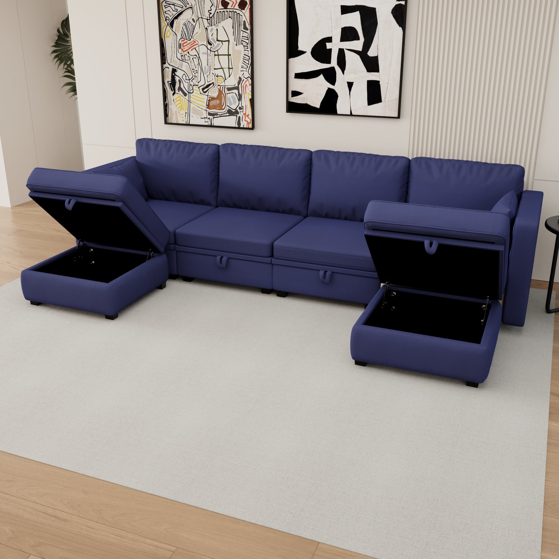 United We Win Modular Sectional Sofa U Shaped Modular Couch With Reversible Chaise Modular Sofa Sectional Couch With Storage Seats Navy Linen