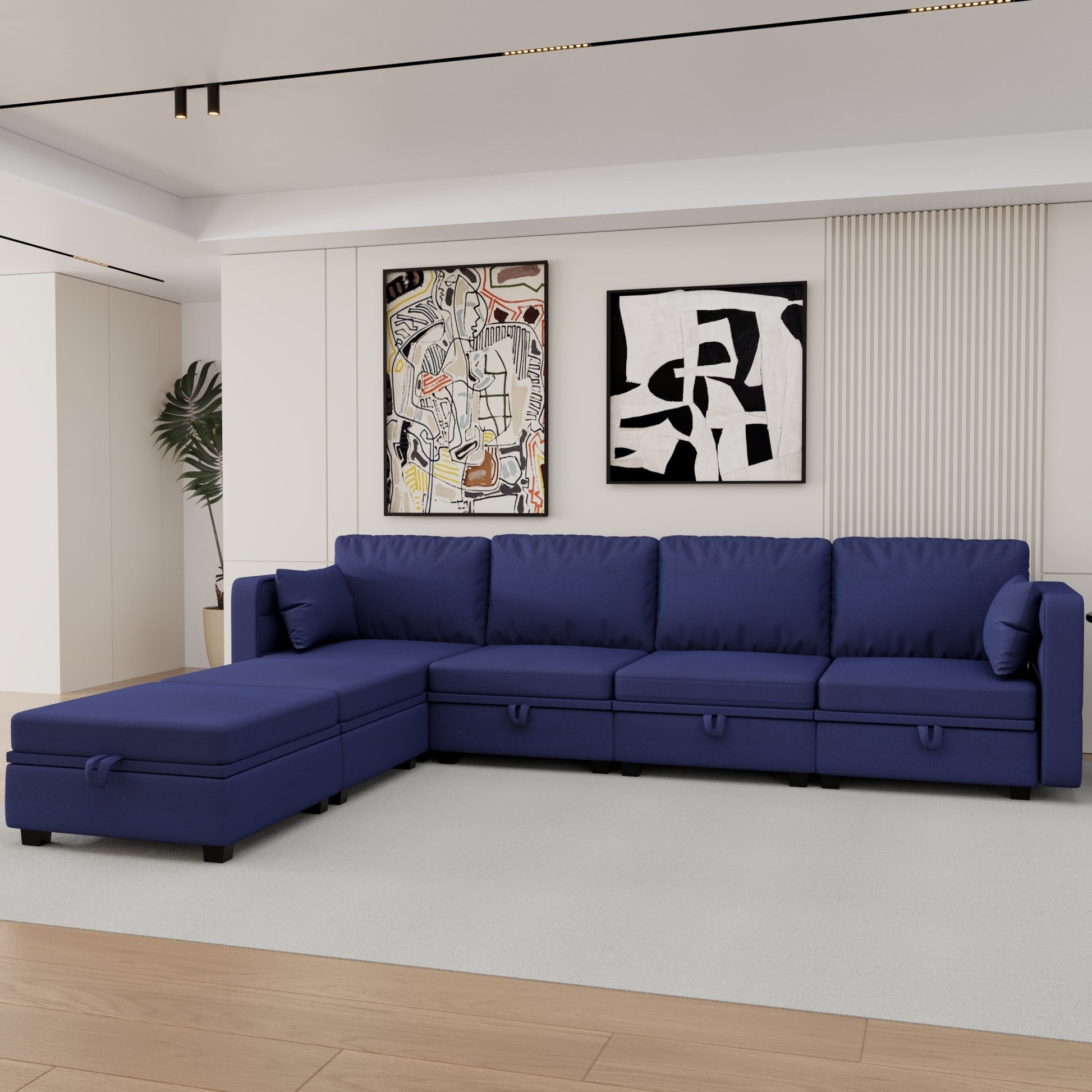 United We Win Modular Sectional Sofa U Shaped Modular Couch With Reversible Chaise Modular Sofa Sectional Couch With Storage Seats Navy Linen