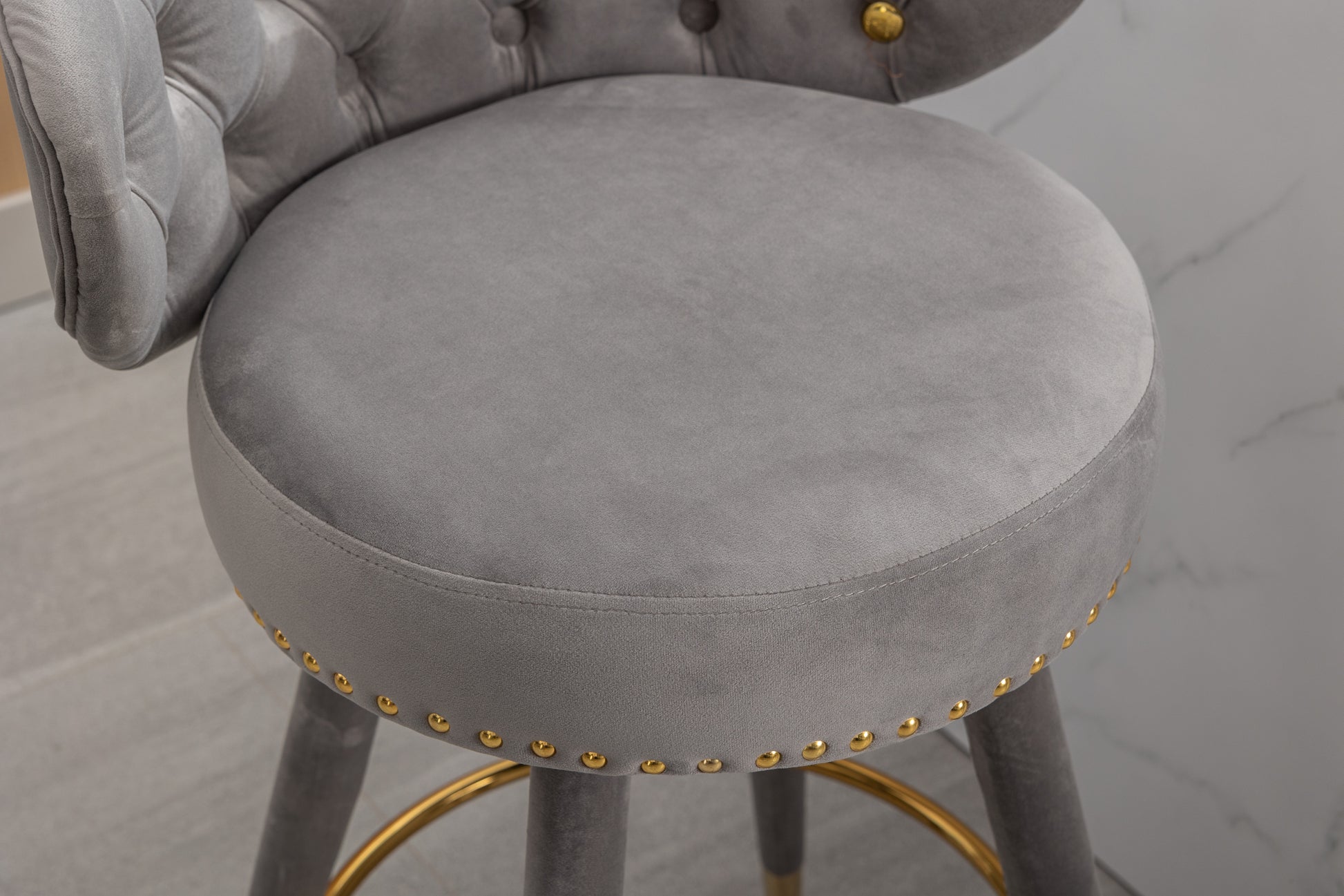 Coolmore Counter Height Bar Stools Set Of 2 For Kitchen Counter Solid Wood Legs With A Fixed Height Of 360 Degrees Gray Velvet