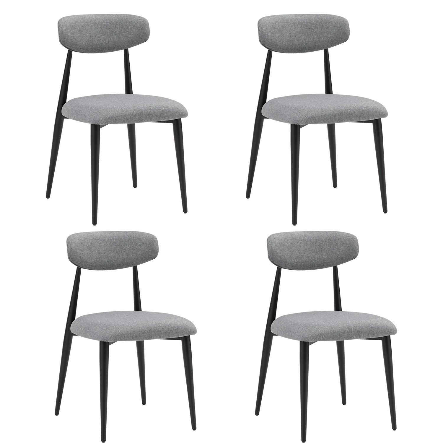 Set Of 4 Modern Dining Chairscurved Backrest Round Upholstered And Metal Frame,Grey Gray Foam Metal