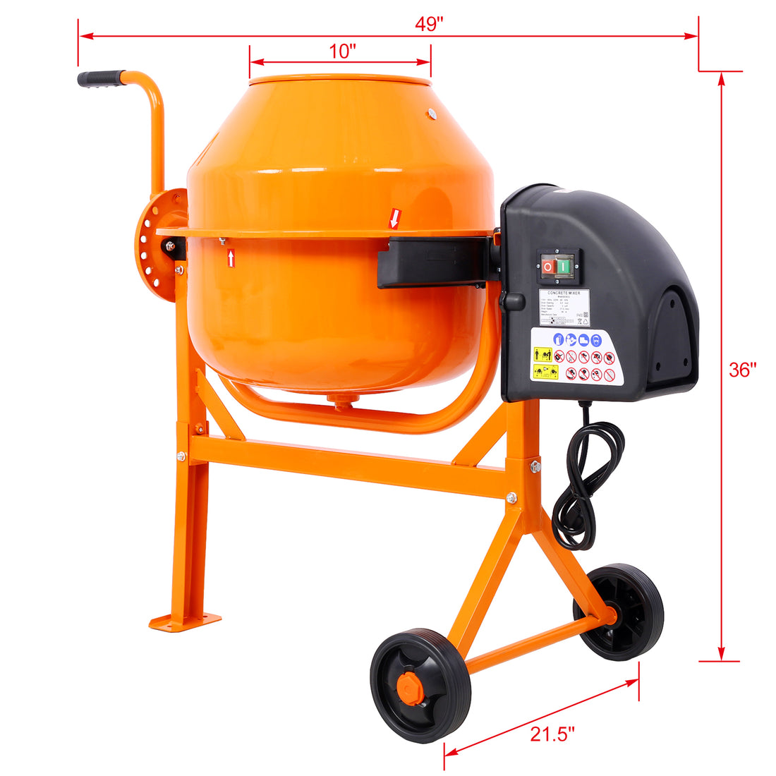 Cement Mixer, 3 Cu. Ft Electric Concrete Mixer Machine, 110V Ac Motor Portable Power Cement Mixers For Mortar, Stucco And Fodder Orange Steel