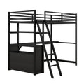 Twin Size Metal&Wood Loft Bed With Desk And Shelves, Two Built In Drawers, Black Black Metal & Wood