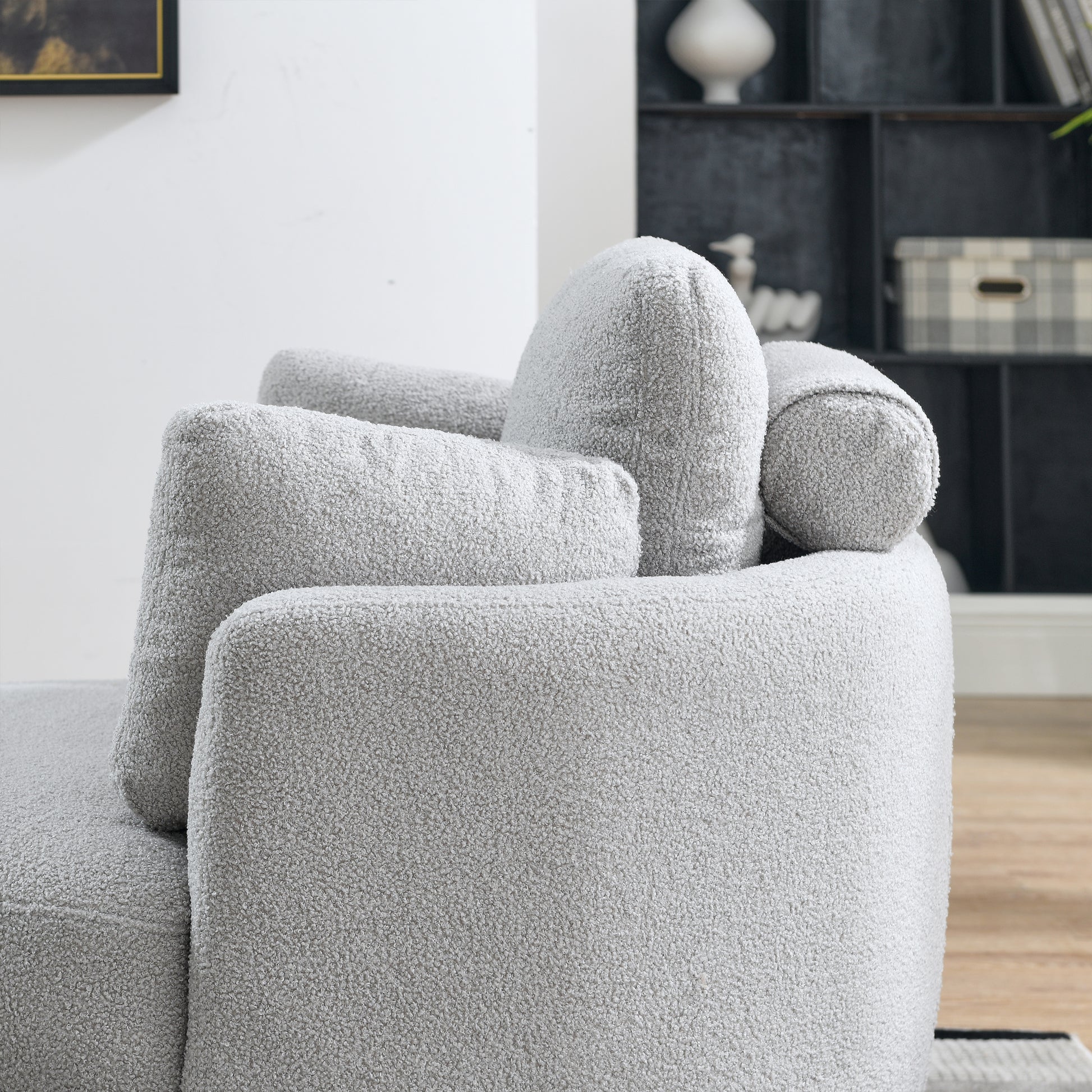 39"W Oversized Swivel Chair With Moon Storage Ottoman For Living Room, Modern Accent Round Loveseat Circle Swivel Barrel Chairs For Bedroom Cuddle Sofa Chair Lounger Armchair, 4 Pillows, Teddy Fabric Grey Teddy Foam Fabric