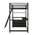 Twin Size Metal&Wood Loft Bed With Desk And Shelves, Two Built In Drawers, Black Black Metal & Wood