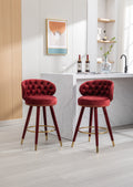 Coolmore Counter Height Bar Stools Set Of 2 For Kitchen Counter Solid Wood Legs With A Fixed Height Of 360 Degrees Claret Red Velvet
