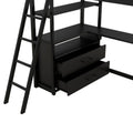 Twin Size Metal&Wood Loft Bed With Desk And Shelves, Two Built In Drawers, Black Black Metal & Wood
