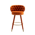 Coolmore Counter Height Bar Stools Set Of 2 For Kitchen Counter Solid Wood Legs With A Fixed Height Of 360 Degrees Orange Velvet