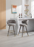 Coolmore Counter Height Bar Stools Set Of 2 For Kitchen Counter Solid Wood Legs With A Fixed Height Of 360 Degrees Gray Velvet