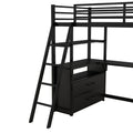 Twin Size Metal&Wood Loft Bed With Desk And Shelves, Two Built In Drawers, Black Black Metal & Wood