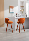 Coolmore Counter Height Bar Stools Set Of 2 For Kitchen Counter Solid Wood Legs With A Fixed Height Of 360 Degrees Orange Velvet
