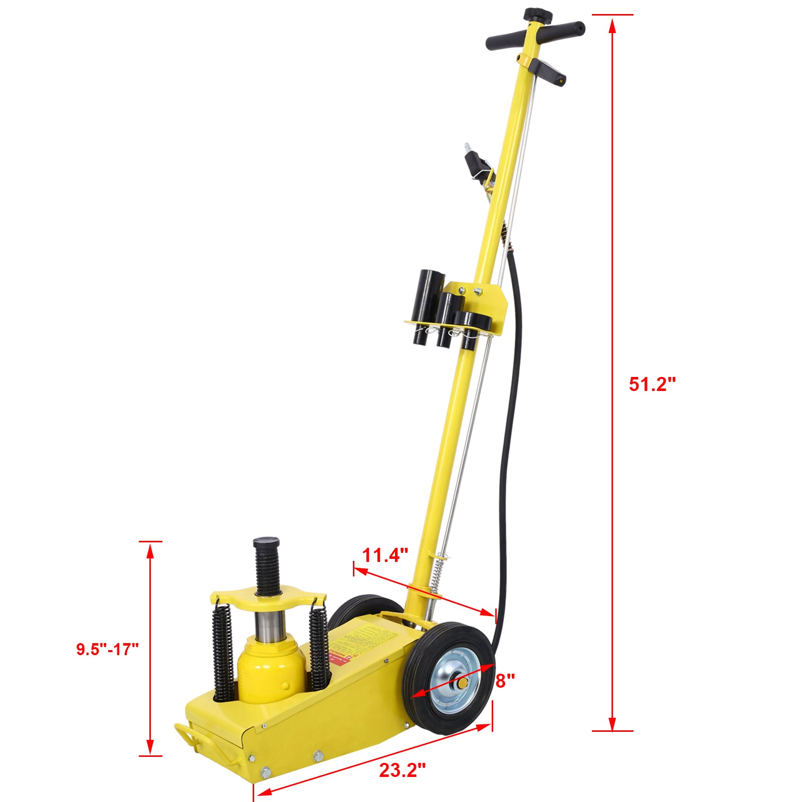 22 Ton Hydraulic Floor Jack Air Operated Axle Bottle Jack With 4 Extension Saddle Set Built In Wheels,Yellow Yellow Metal