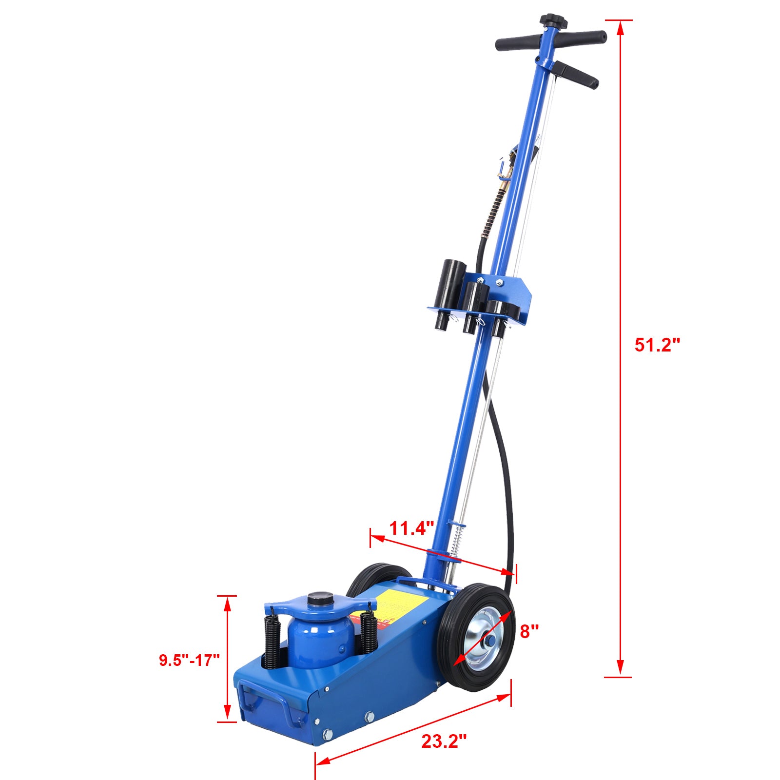 22 Ton Hydraulic Floor Jack Air Operated Axle Bottle Jack With 4 Extension Saddle Set Built In Wheels, Blue Blue Metal