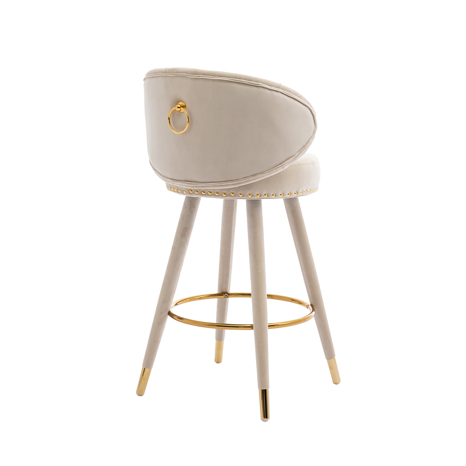 Coolmore Counter Height Bar Stools Set Of 2 For Kitchen Counter Solid Wood Legs With A Fixed Height Of 360 Degrees Beige Velvet