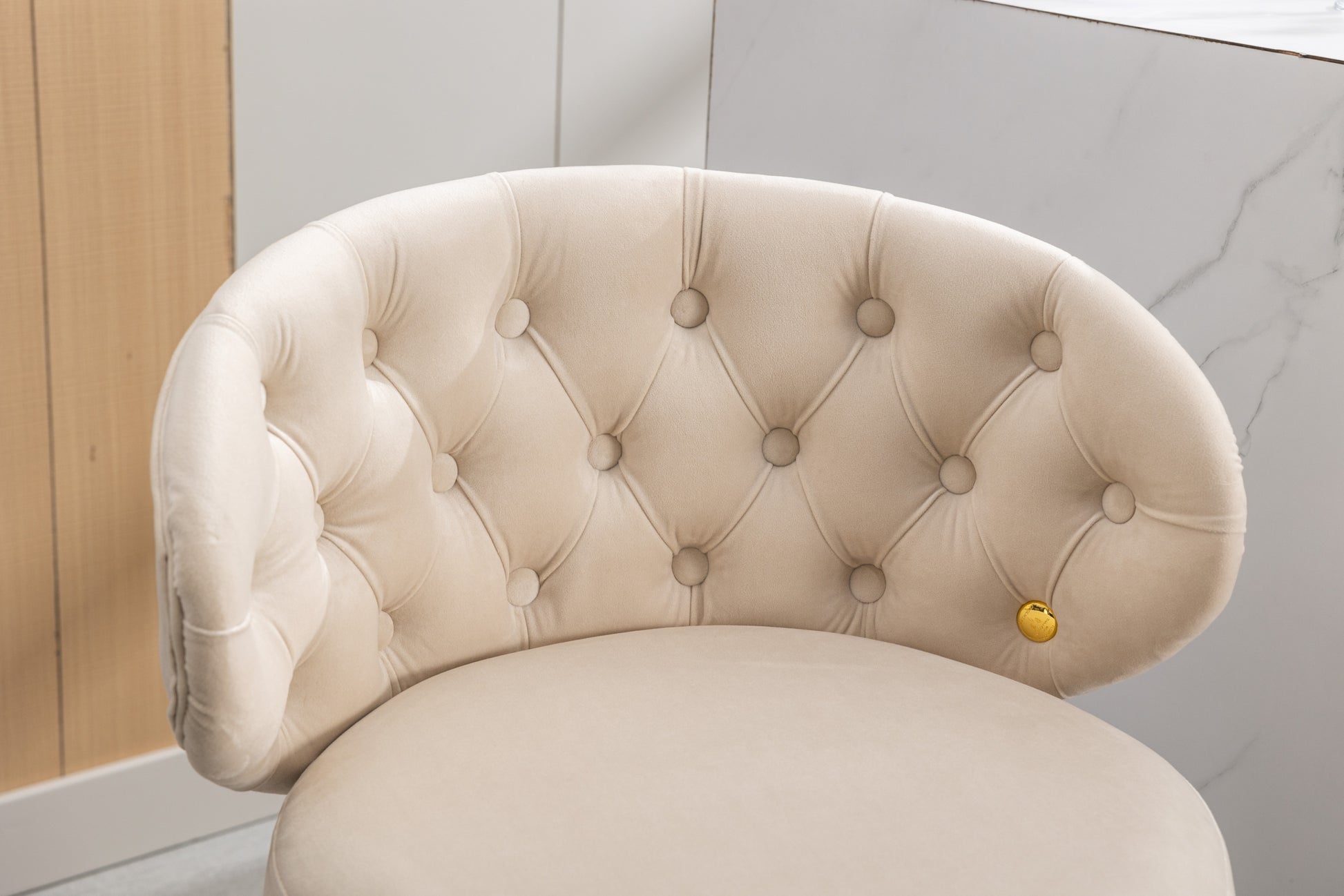 Coolmore Counter Height Bar Stools Set Of 2 For Kitchen Counter Solid Wood Legs With A Fixed Height Of 360 Degrees Beige Velvet