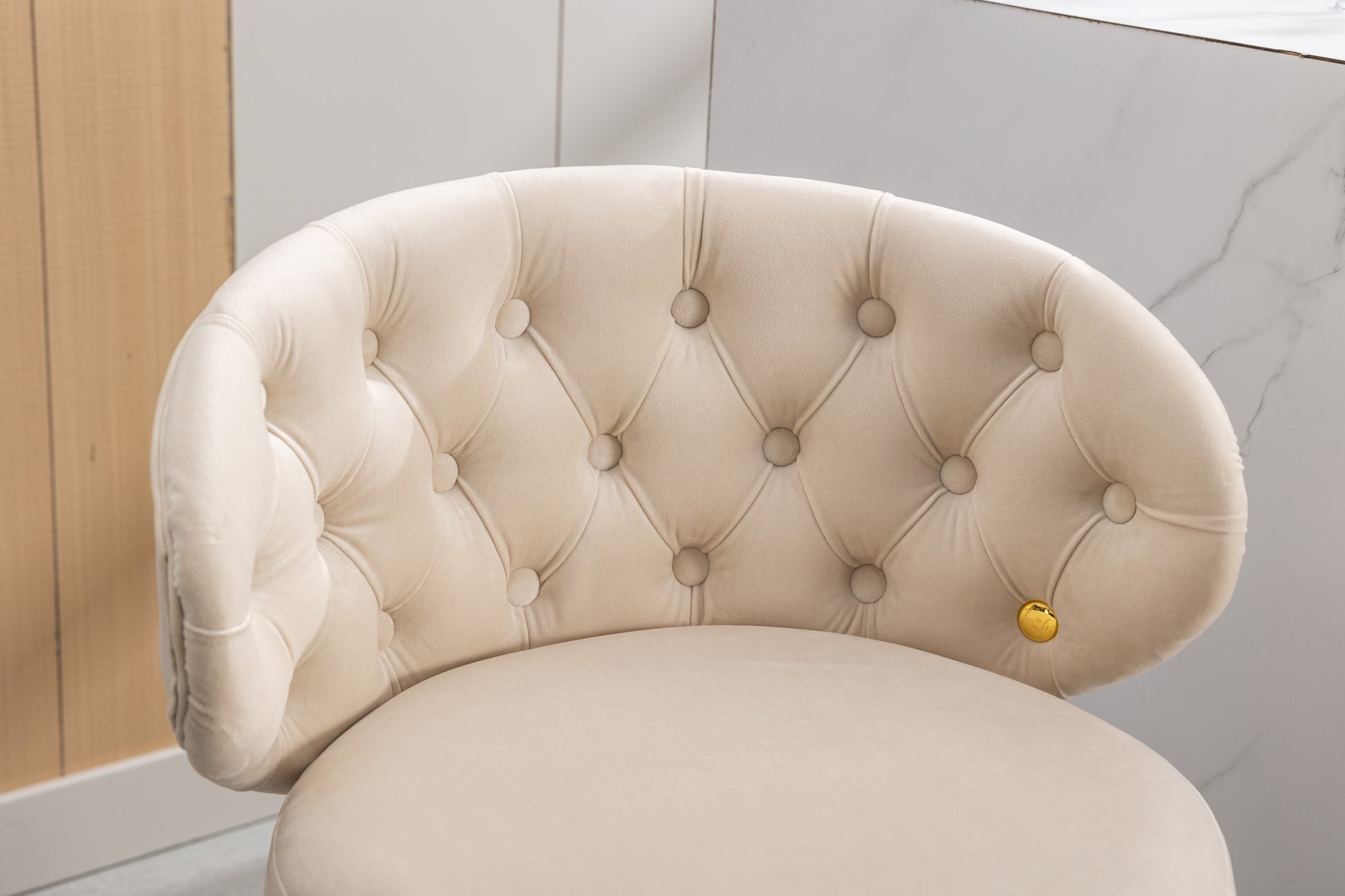 Coolmore Counter Height Bar Stools Set Of 2 For Kitchen Counter Solid Wood Legs With A Fixed Height Of 360 Degrees Beige Velvet