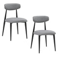 Modern Dining Chairs Set Of 2, Curved Backrest Round Upholstered And Metal Frame, Grey Gray Foam Metal