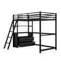 Twin Size Metal&Wood Loft Bed With Desk And Shelves, Two Built In Drawers, Black Black Metal & Wood
