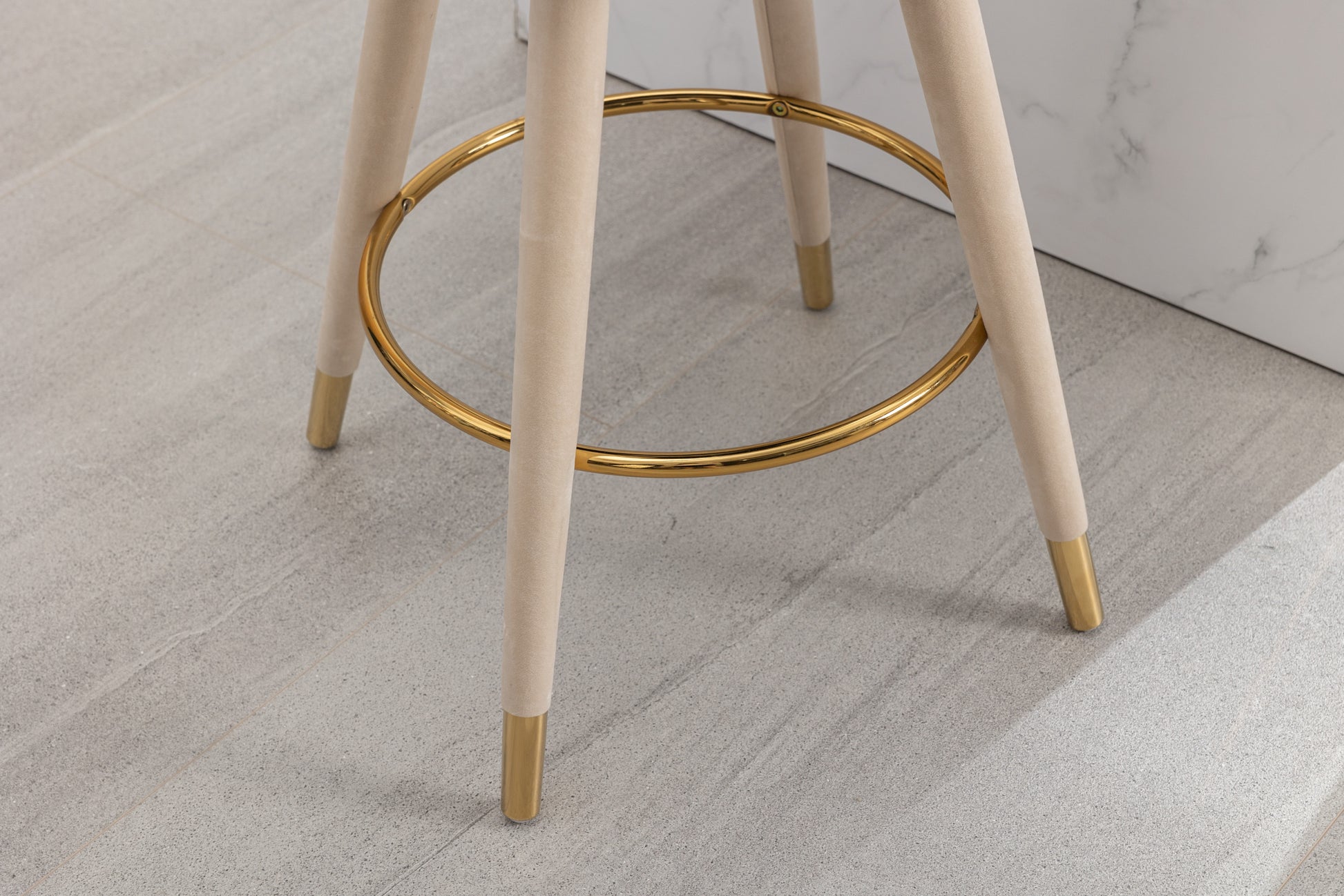 Coolmore Counter Height Bar Stools Set Of 2 For Kitchen Counter Solid Wood Legs With A Fixed Height Of 360 Degrees Beige Velvet